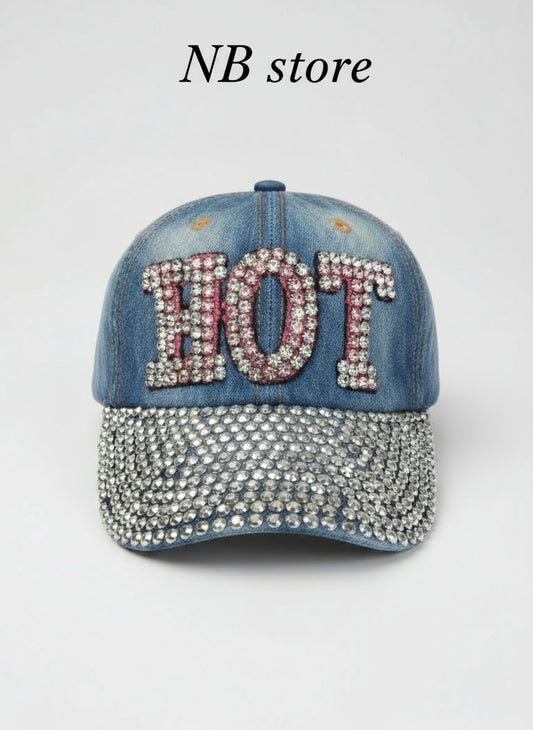 cappelli hot ragazza e bambina jeansato con cristalli brillanti