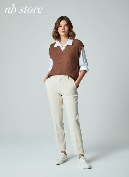 gilet di lana marrone - grigio - bordeaux  con camicia bianca a maniche lunghe