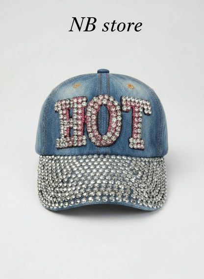 cappelli hot ragazza e bambina jeansato con cristalli brillanti