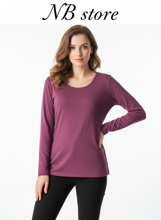 maglia a maniche lunghe color fucsia collo a v