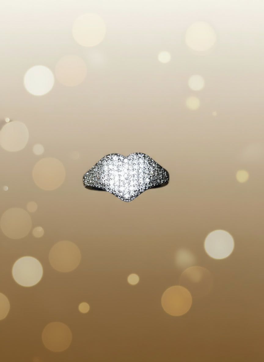 anello argento con cuore di brillantini
