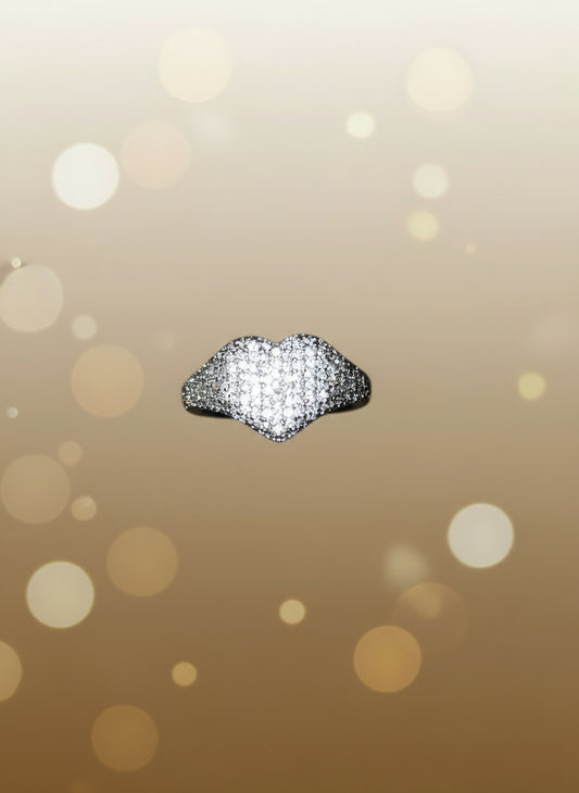 anello argento con cuore di brillantini