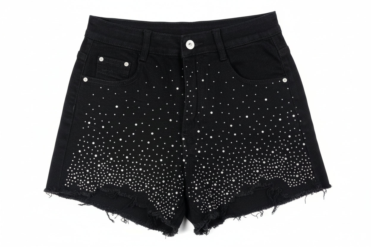 pantaloncini donna brillantini neri