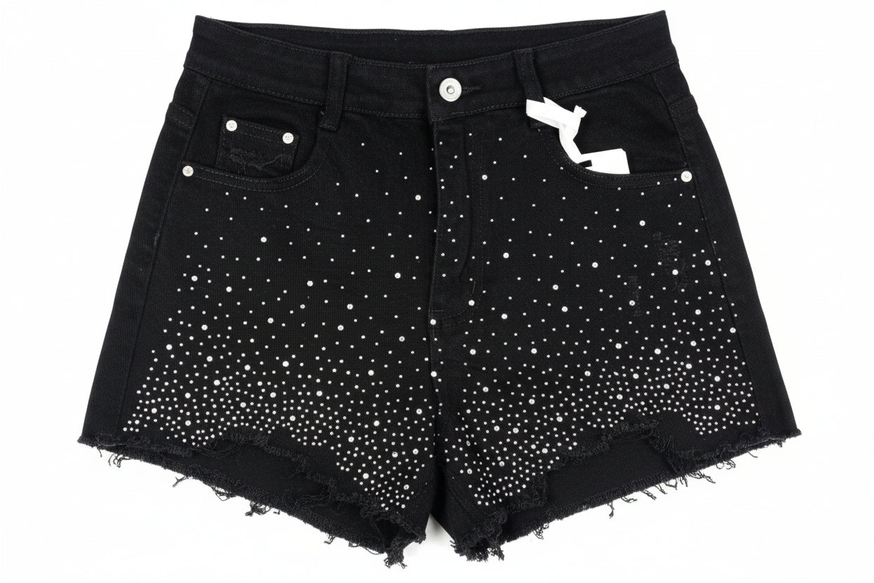 pantaloncini donna brillantini neri