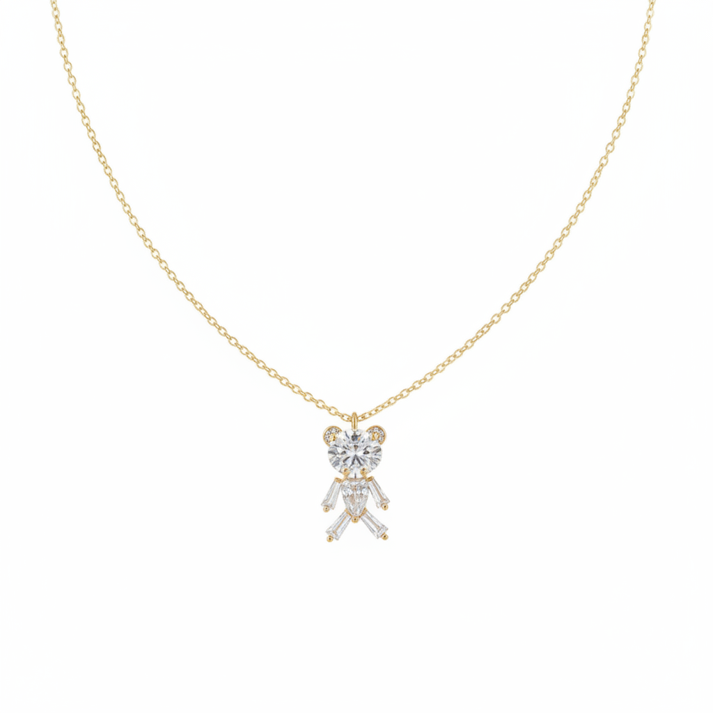 collana color oro con ciondolo orsetto con pietre brillanti