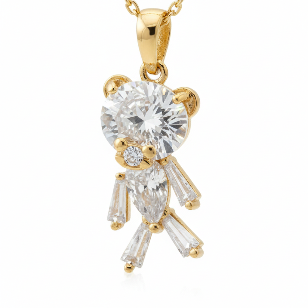 collana color oro con ciondolo orsetto con pietre brillanti