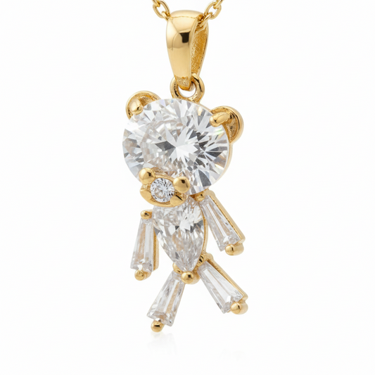 collana color oro con ciondolo orsetto con pietre brillanti