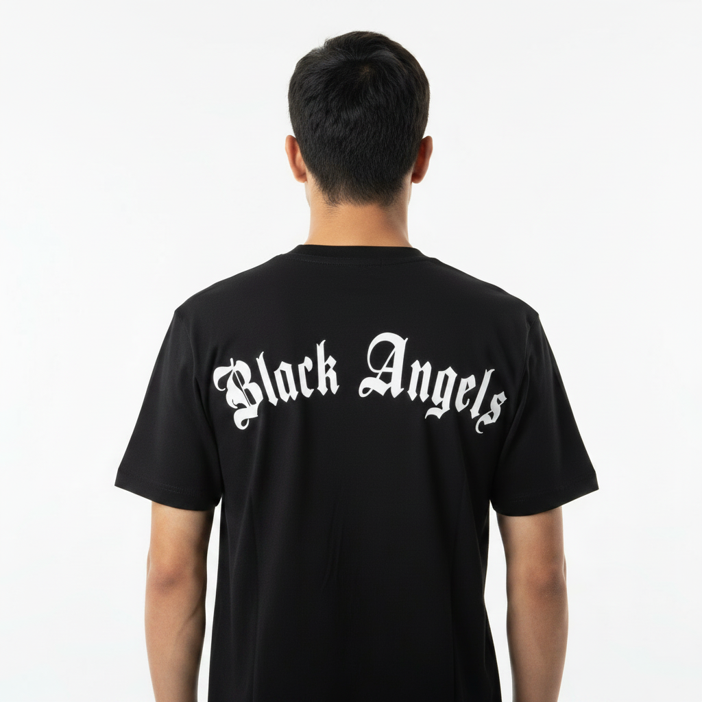 T-Shirt Maniche Corte Stampa Angel  Nera