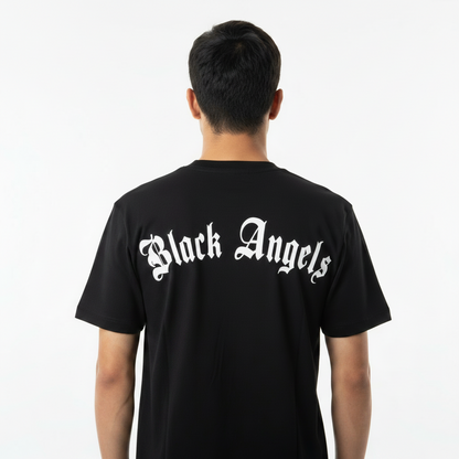 T-Shirt Maniche Corte Stampa Angel  Nera