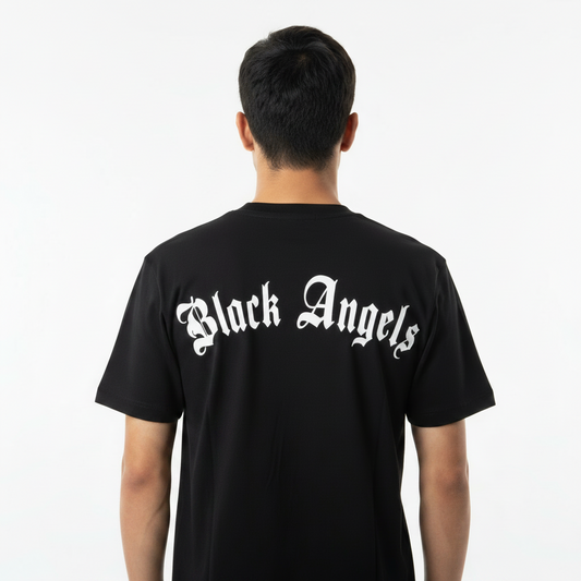 T-Shirt Maniche Corte Stampa Angel  Nera